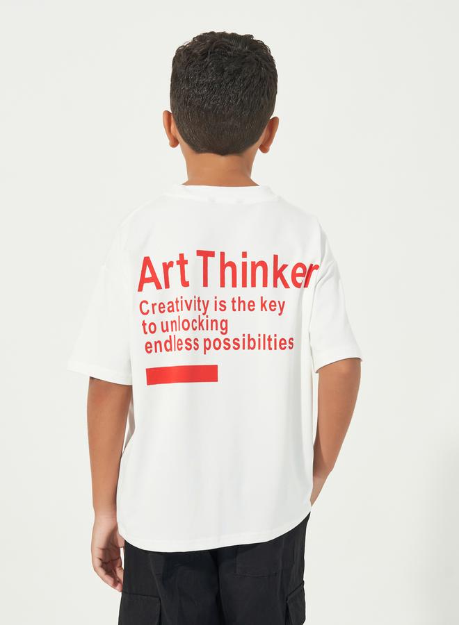 ستايلي تيشيرت فضفاض بطبعة كتابة وياقة دائرية - Image 4